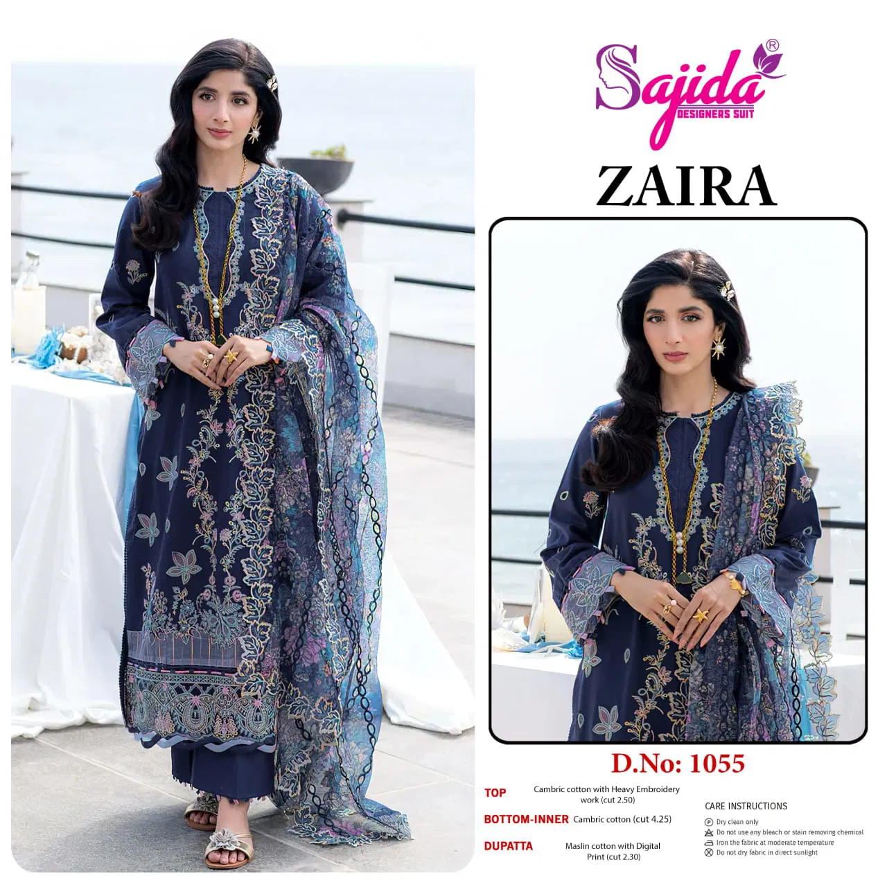 Zaira by Sajida Cambric Cotton Pakistani Salwar Kameez Wholesalers In Delhi